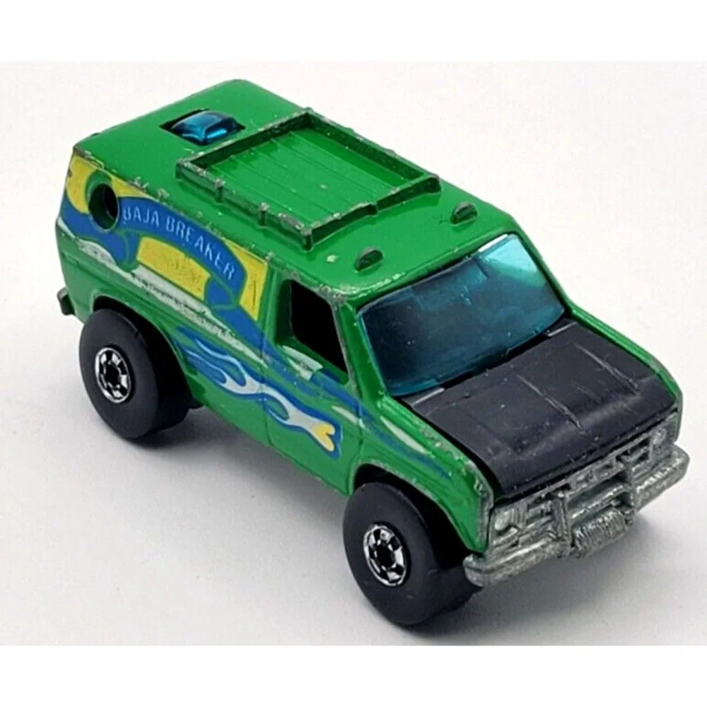 VINTAGE 1977 HOT WHEELS BAJA BREAKER VAN‎ GREEN HOOD CLOSES BLACK WALL HONG KONG